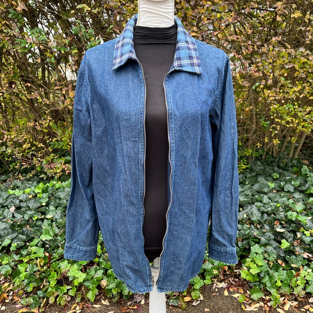 Denim&Co Jacket w/ Plaid Collar